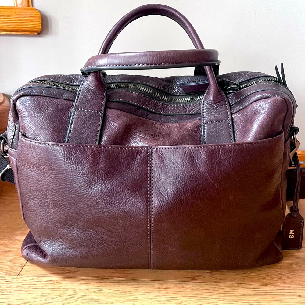 Fossil Brown Leather Travel Messenger Bag